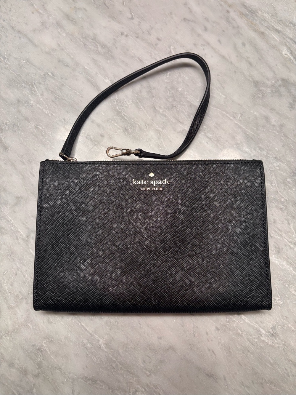 kate spade black wristlet with gold logo